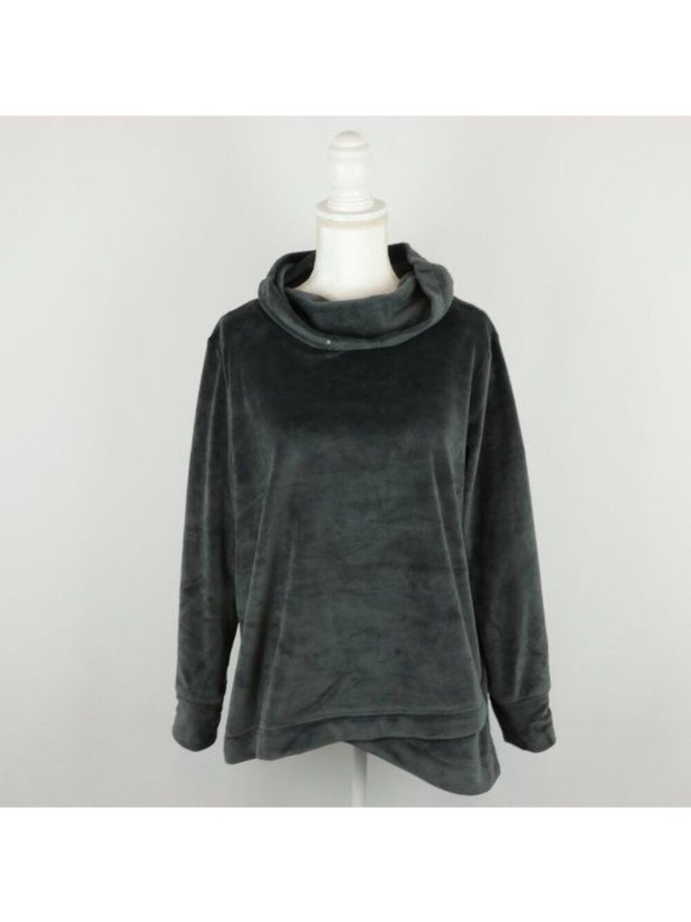 Soft Surroundings Women's Medium Gray Velour Cowl Neck Tulip Hem Sweater